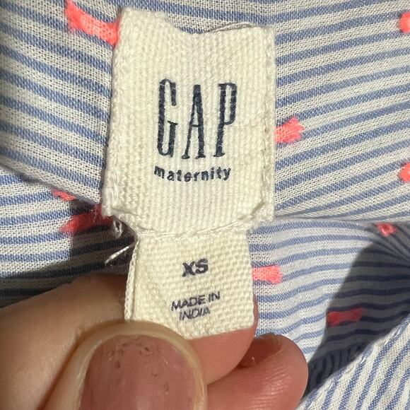 GAP Maternity Blue Striped Coral Dot Henley Top Size XS - Picture 4 of 7